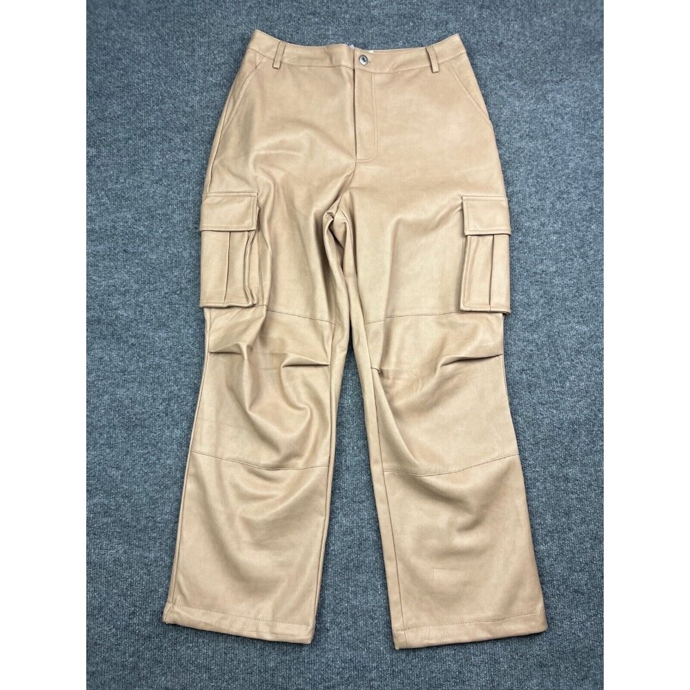 7 For All Mankind Faux Leather Pants Women's Medium Beige Cargo Straight NWT